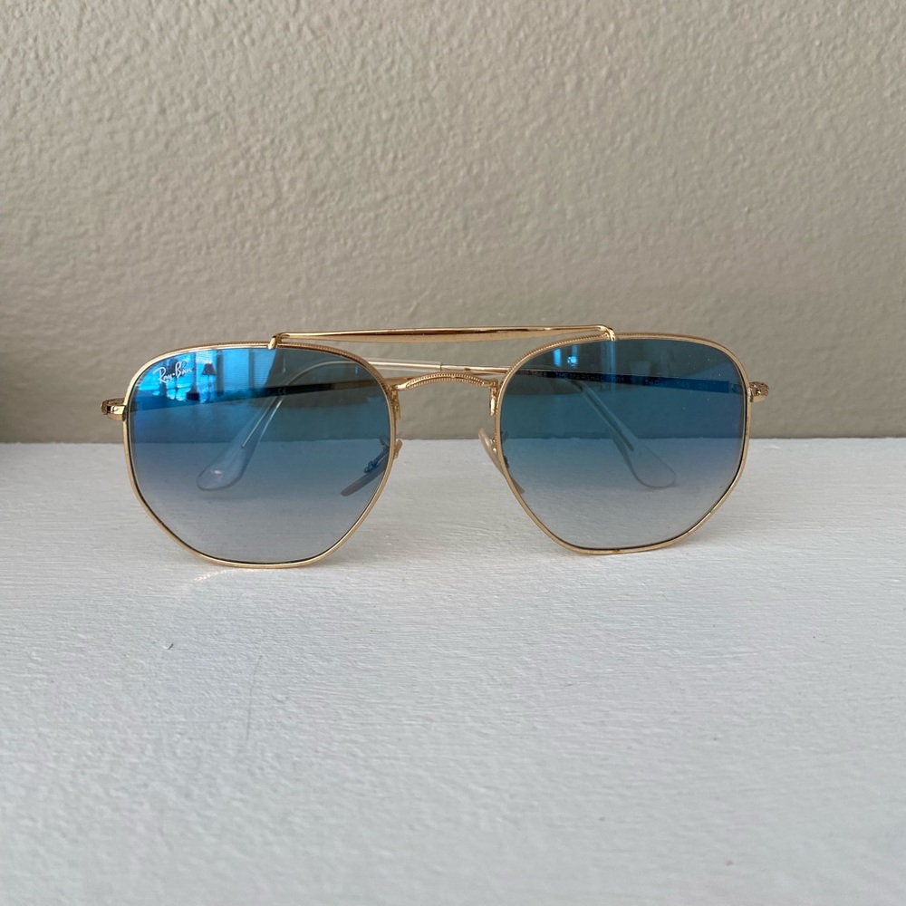 Ray-Ban Gold Frame Blue Lens Sunglasses